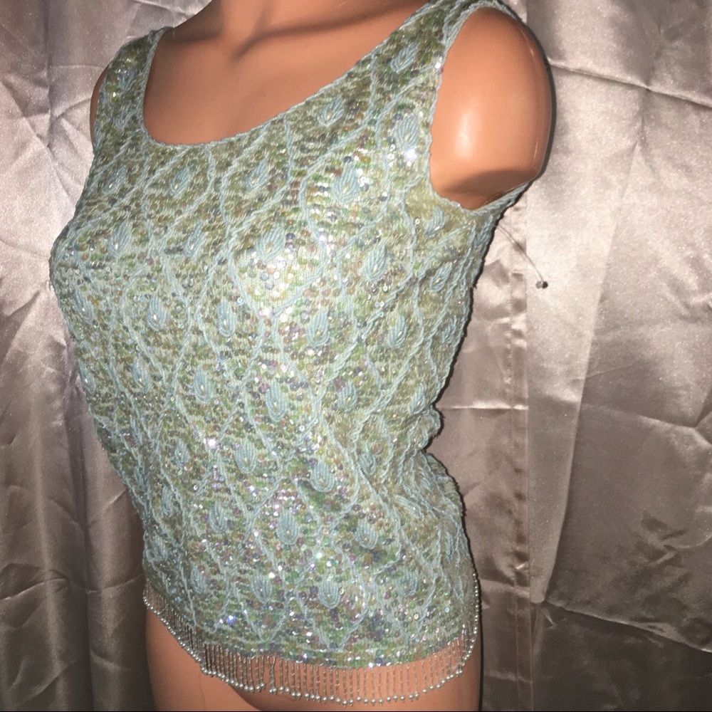 Retro Mod Embellished Bead Tassels Sweater Top SM